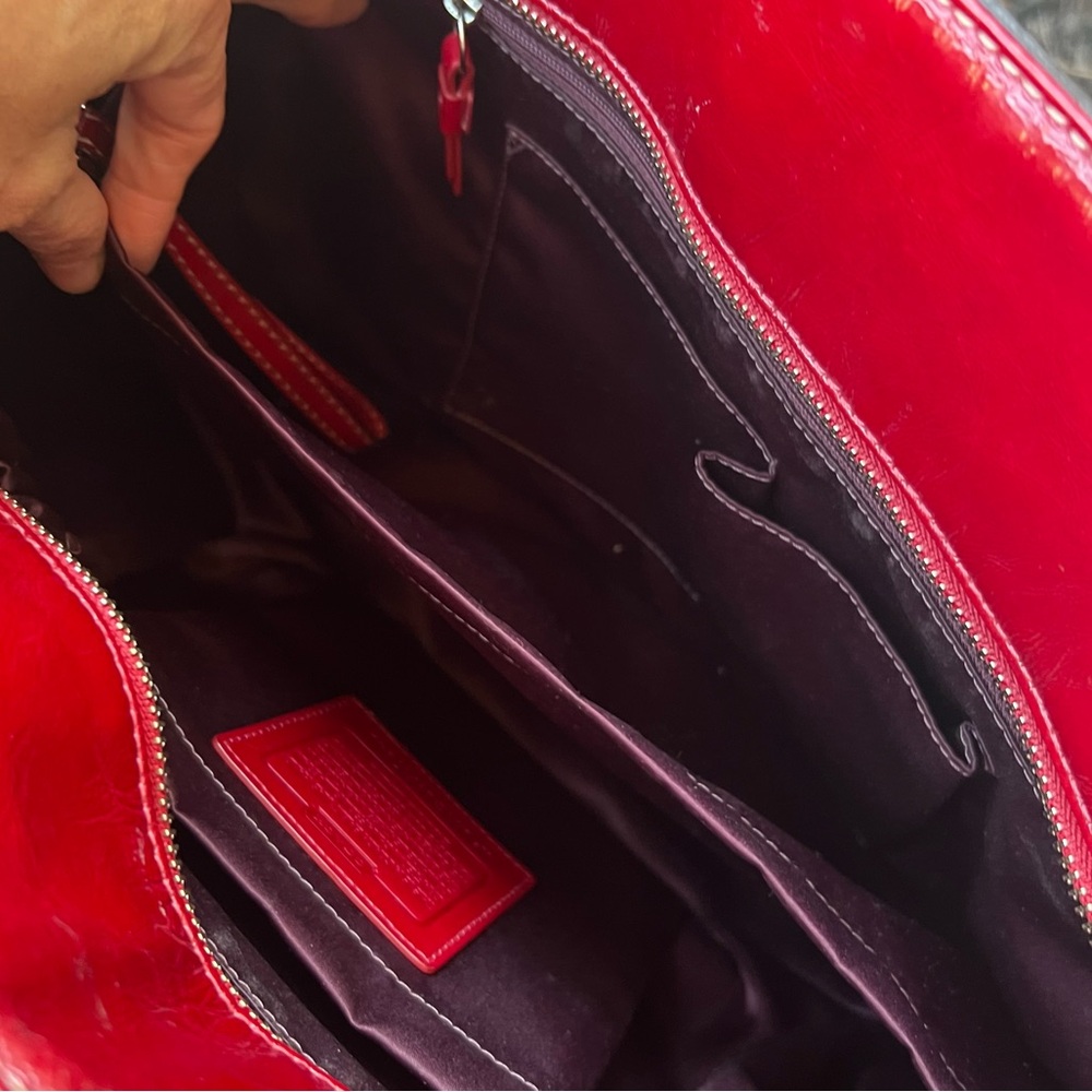 COACH Signature Embossed Patent Red Leather Laptop Diaper Tote Bag XL - Picture 8 of 14